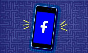 Graphic of a smartphone with the facebook logo on the screen