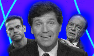 Rupert and Lachlan Murdoch with Tucker Carlson