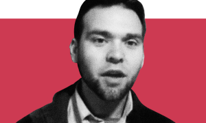 Jack Posobiec with red background