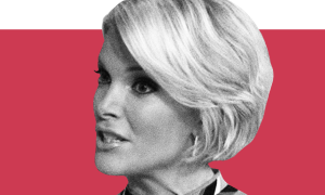 Megyn Kelly over a red background