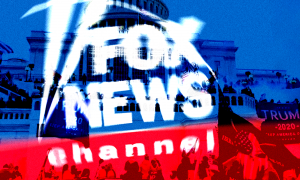Fox News logo over the January 6 mob at the Capitol