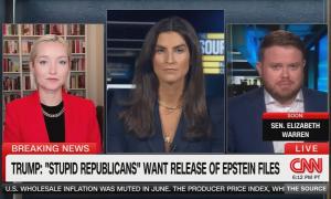 CNN's Donie Sullivan discussing Trump's promotion of QAnon; Dasha Burns and Kaitlan Collins are also on screen