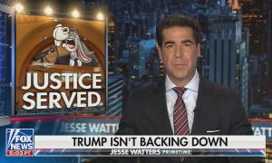 still image of Jesse Watters; chyron: Trump isn't backing down