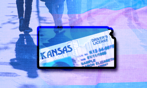 Silhouette of Kansas with driver's license 
