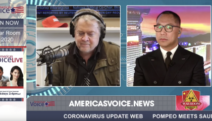 War Room: Pandemic host Steve Bannon (left) hosts his patron Guo Wengui (right) on 2/21
