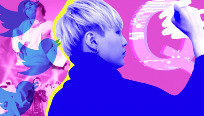 Kpop stars with Qanon logo 