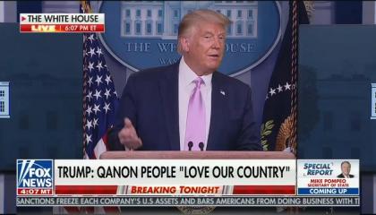 President Donald Trump praises QAnon conspiracy theorists for supporting him