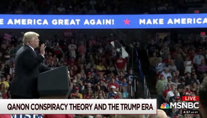 An image of QAnon and Trump for an article