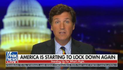 chyron reads: "America is starting to lock down again" 