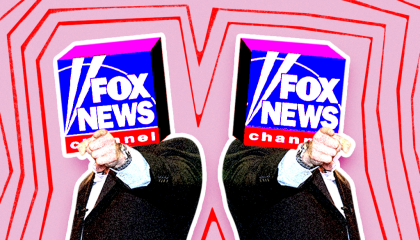 Two Fox News logos pointing