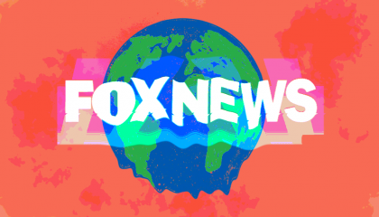 Cartoon Earth melting behind words "FOX NEWS"