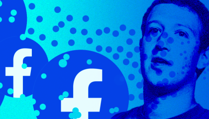 Image of Mark Zuckerberg next to Facebook logos