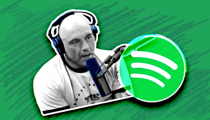 Joe Rogan next to the Spotify logo 