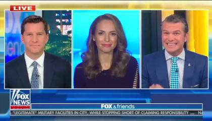 Fox & Friends Weekend co-hosts Will Cain, Jedediah Bila, and Pete Hegseth