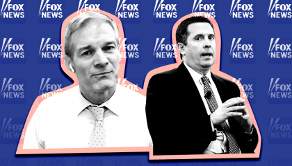 Jim Jordan and Devin Nunes in front of a Fox News logo