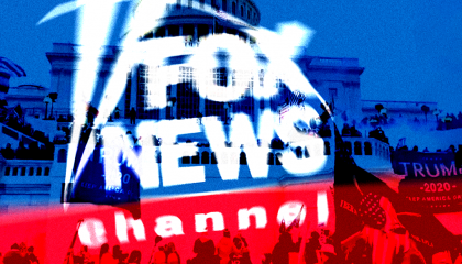 Fox News logo over the January 6 mob at the Capitol