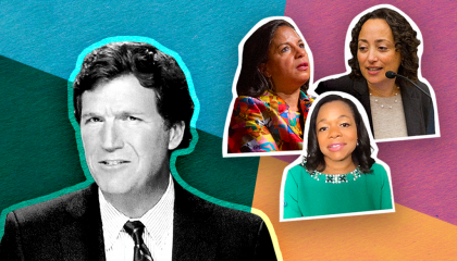 Image of Tucker Carlson, Kristin Clarke, Catherine Lhamon, and Susan rice