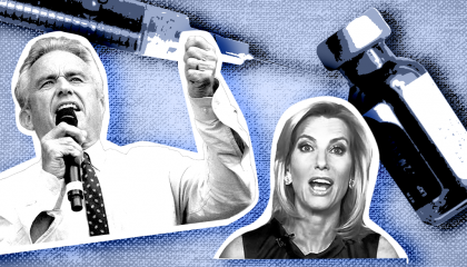 Laura Ingraham and Robert F. Kennedy Jr, with a syringe 