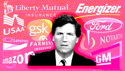 Tucker Carlson with advertiser logos 