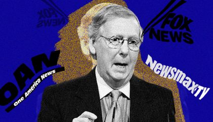Mitch McConnell with Fox, Newsmax, and OAN logos