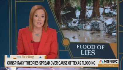 Jen Psaki with chyron "flood of lies"