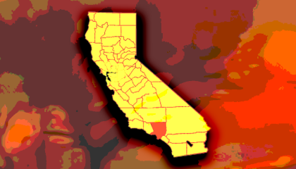 yellow outline of the state of California 