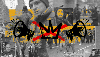 Images from protests and the "No Kings" logo