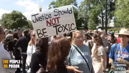 rally attendees with signs 