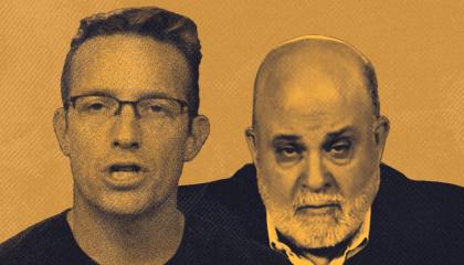Benny Johnson and Mark Levin on a beige background