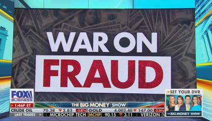 A Fox Business graphic displaying "War on fraud"