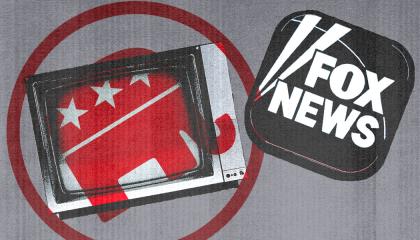 stylized image with Fox News and GOP logos
