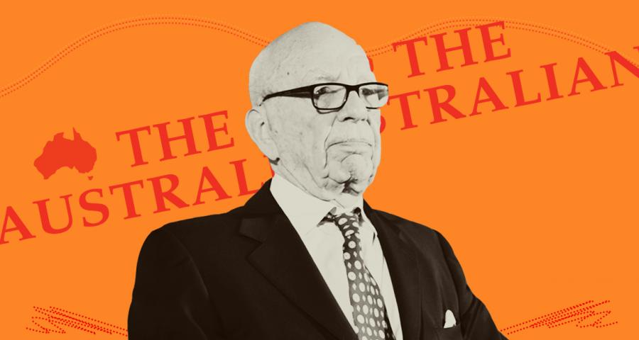 Rupert Murdoch on an orange background with The Australian masthead