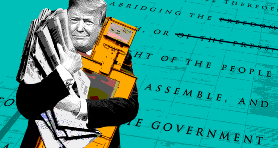 Trump with newspapers