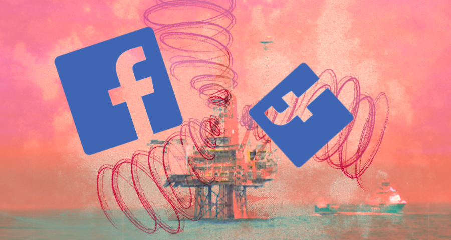 offshore oil rig with Facebook logo