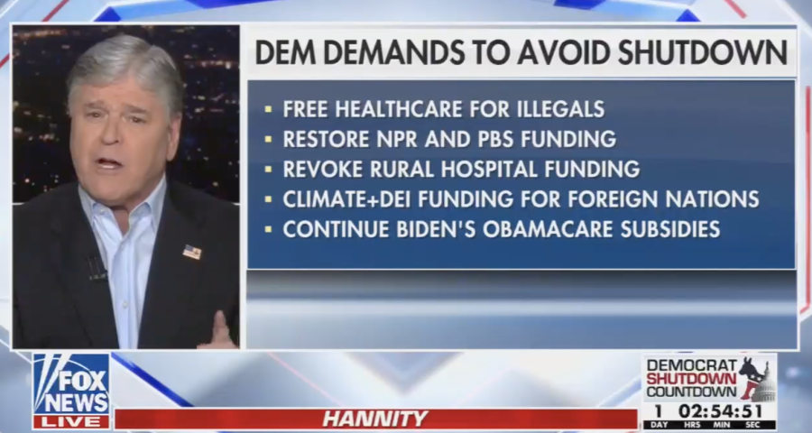 Fox News host Sean Hannity claims Democrats shut down the government in dispute of health care funding for "illegal immigrants"