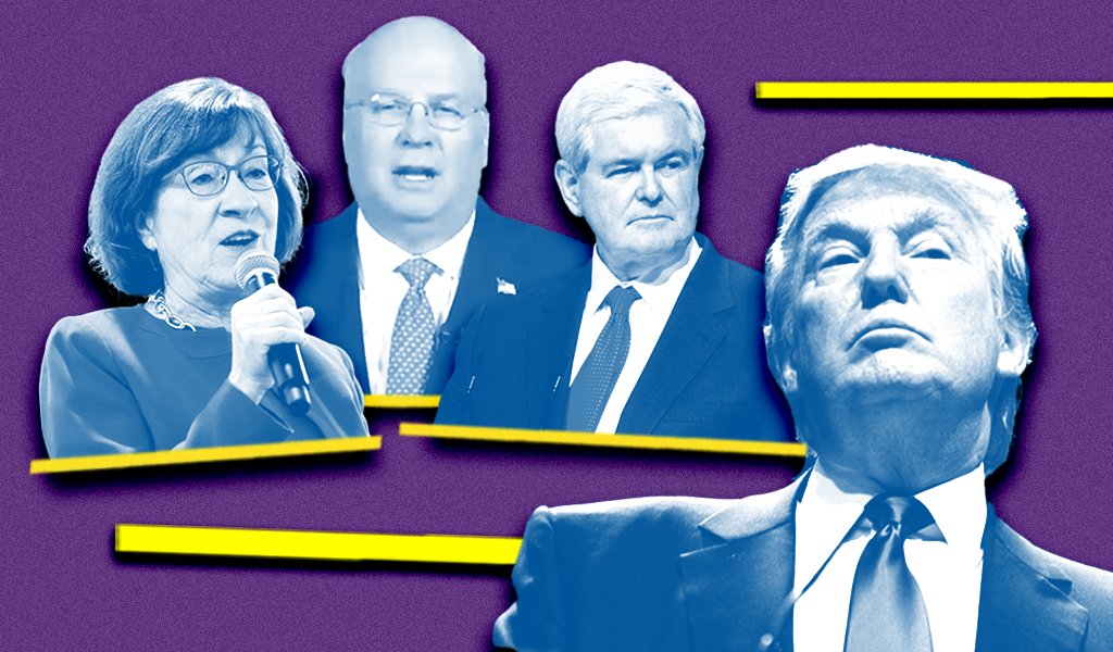 An image of Susan Collins, Karl Rove, Newt Gingrich, and Donald Trump