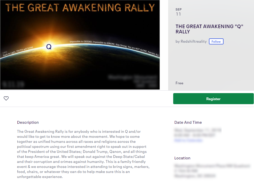 Eventbrite QAnon page