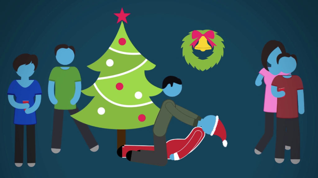 Illustration of a man punching Santa Claus.