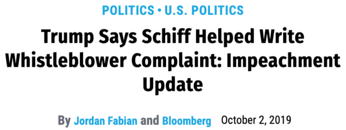 Fortune: "Trump Says Schiff Helped Write Whistleblower Complaint: Impeachment Update"