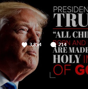 CBN News' Instagram post from February 6, 2019 that is an image of Trump and the following quote: "All children born and unborn are made in the holy image of god." This image shows the likes and comments of the post.