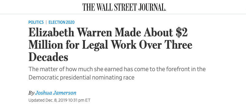 "Elizabeth Warren Made About $2 Million for Legal Work Over Three Decades"