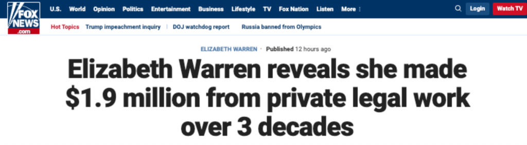 "Elizabeth Warren reveals she made $1.9 million from private legal work over 3 decades"