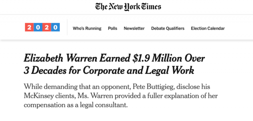 "Elizabeth Warren Earned $1.9 Million Over 3 Decades for Corporate and Legal Work"
