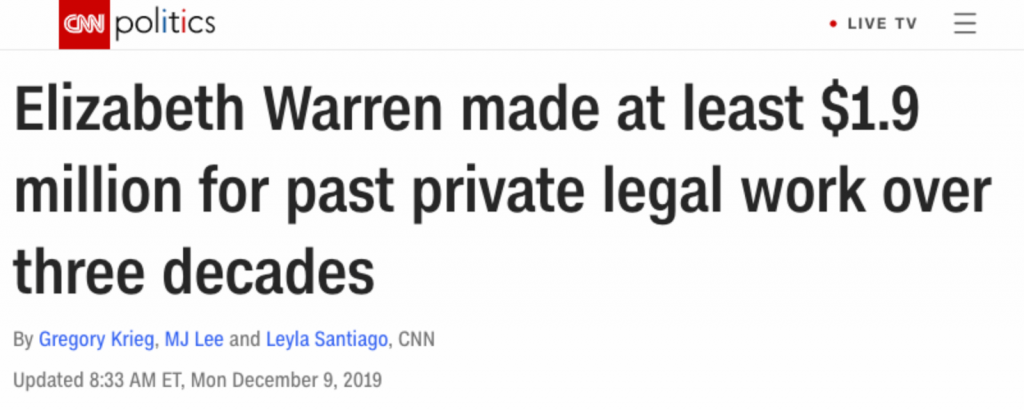 "Elizabeth Warren made at least $1.9 million for past private legal work over three decades"