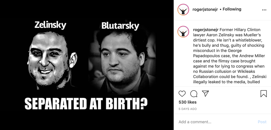 Roger Stone posts caricature of Aaron Zelinsky