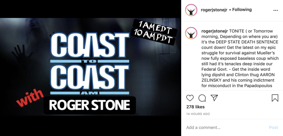 Roger Stone calls Aaron Zelinsky a dipshit