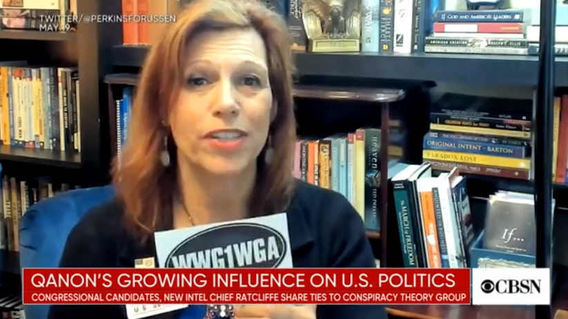 A CBS News report featuring Jo Rae Perkins' QAnon video