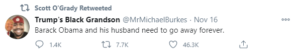An image of Scott O'Grady retweeting an attack about "Barack Obama and his husband"