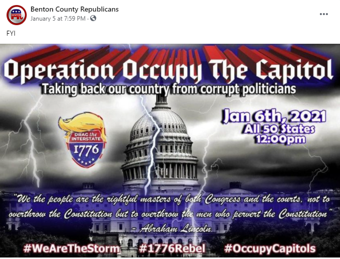 Several GOP organizations posted a flyer on Facebook calling for “Operation Occupy the Capitol” with the hashtag “1776Rebel” | Media Matters for America
