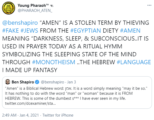 Young Pharaoh: "'AMEN' IS A STOLEN TERM BY THIEVING #FAKE #JEWS"